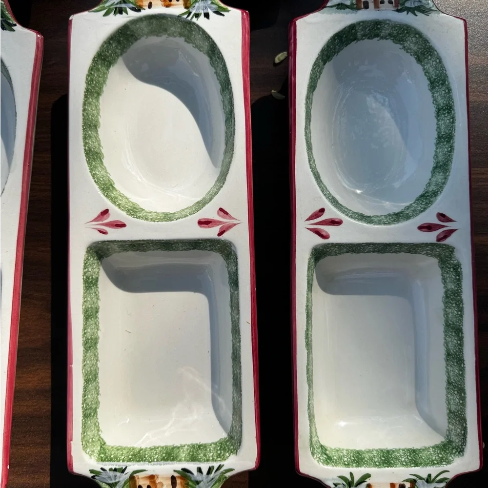 Macy’s The Cellar made in Italy hand painted log cabin Ceramic Serving Dishes